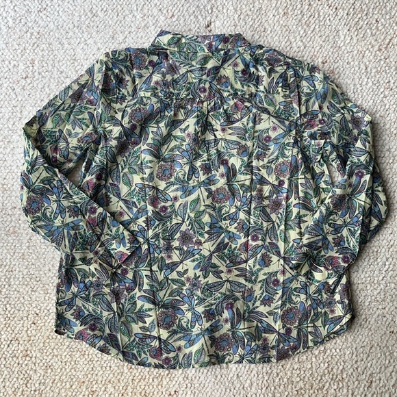 J. Jill One Pocket Shirred Back Button Up Shirt Key Lime Whimsical Dragonflies M - Picture 6 of 9